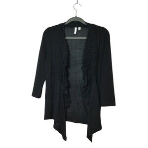 Beatrix-Ost  Black‎ Ruffle Open Front Cardigan Lightweight Knit Size S